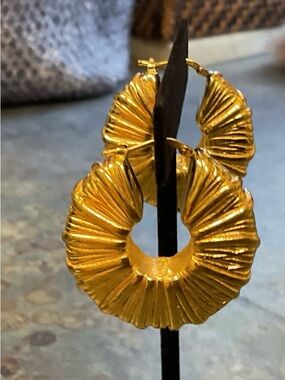 18kt Gold over Bronze Gold Textured Wrapped Hoop Earrings